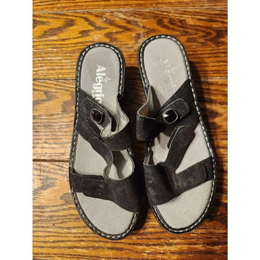Alegria LOTI Glitterati Black Glittey Jewel Platform Wedge Sandals EU 37/ US 7